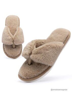 Fluffy Open Toe Memory Foam Slippers for Women